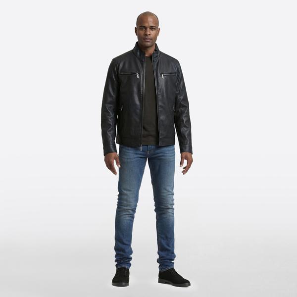 Mens London Fog Faux Leather Jacket w/ Stand Up Collar alternate view